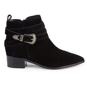 Marc Fisher Yani Black Suede Ankle Boots with Buckle Detail – Size 8